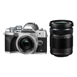 Olympus OM SYSTEM OM-D E-M10 Mark IV Mirrorless Camera + 14-42mm f/3.5-5.6 EZ Lens + 40-150mm f/4-5.6 R Lens - Silver